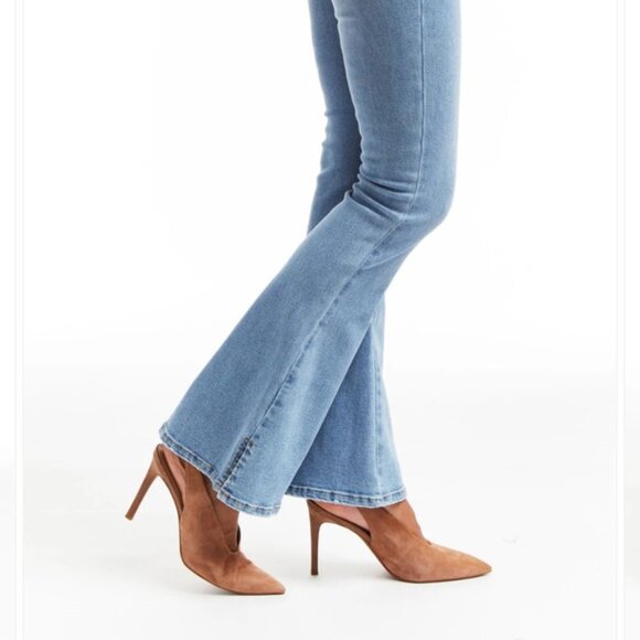 Tractr NEW High Waist Flare Side Slits Stretch Straight Raw Blue Zip Fly Retro 8 - Picture 8 of 16